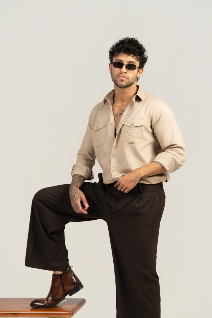 Men’s Full Sleeve Safari Shirt – Beige - Gimaq - The magic shuffle!