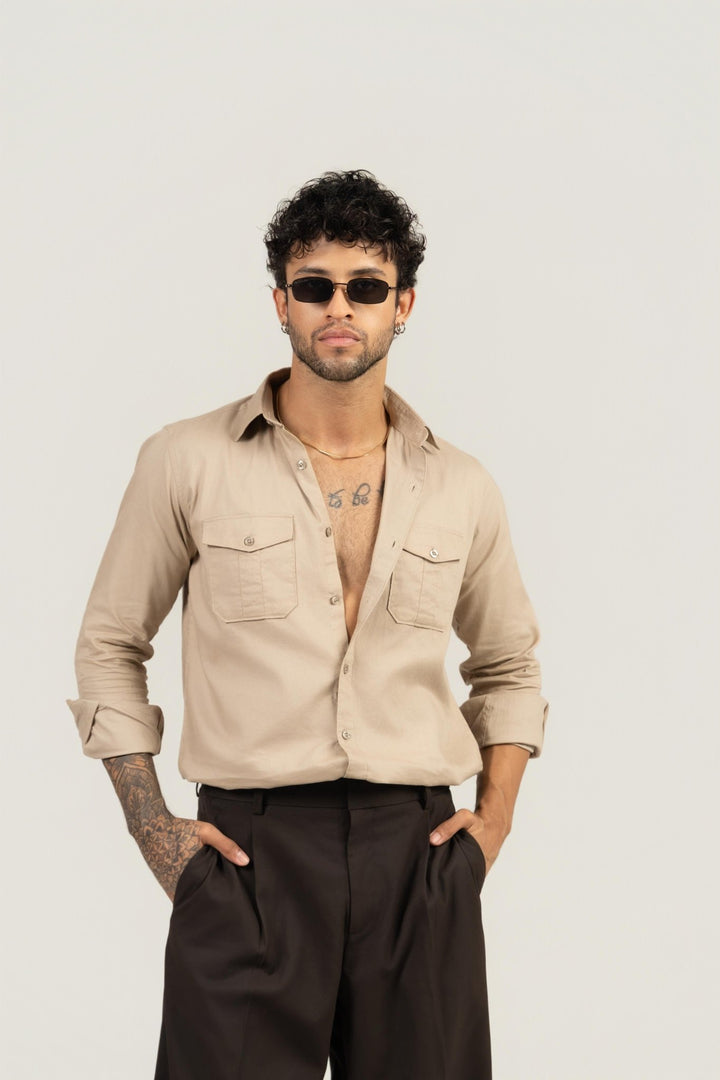 Men’s Full Sleeve Safari Shirt – Beige - Gimaq - The magic shuffle!