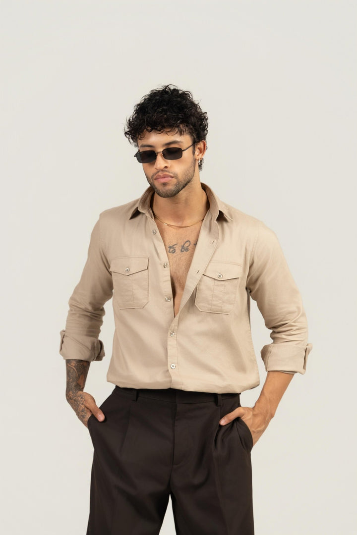 Men’s Full Sleeve Safari Shirt – Beige - Gimaq - The magic shuffle!