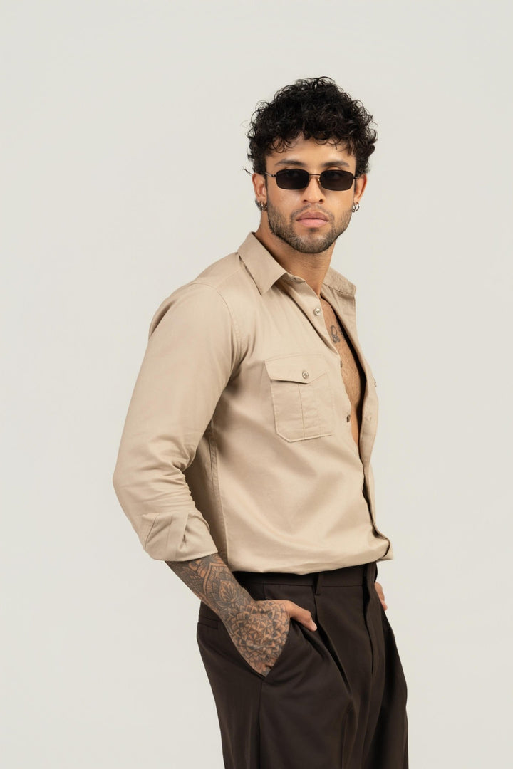 Men’s Full Sleeve Safari Shirt – Beige - Gimaq - The magic shuffle!