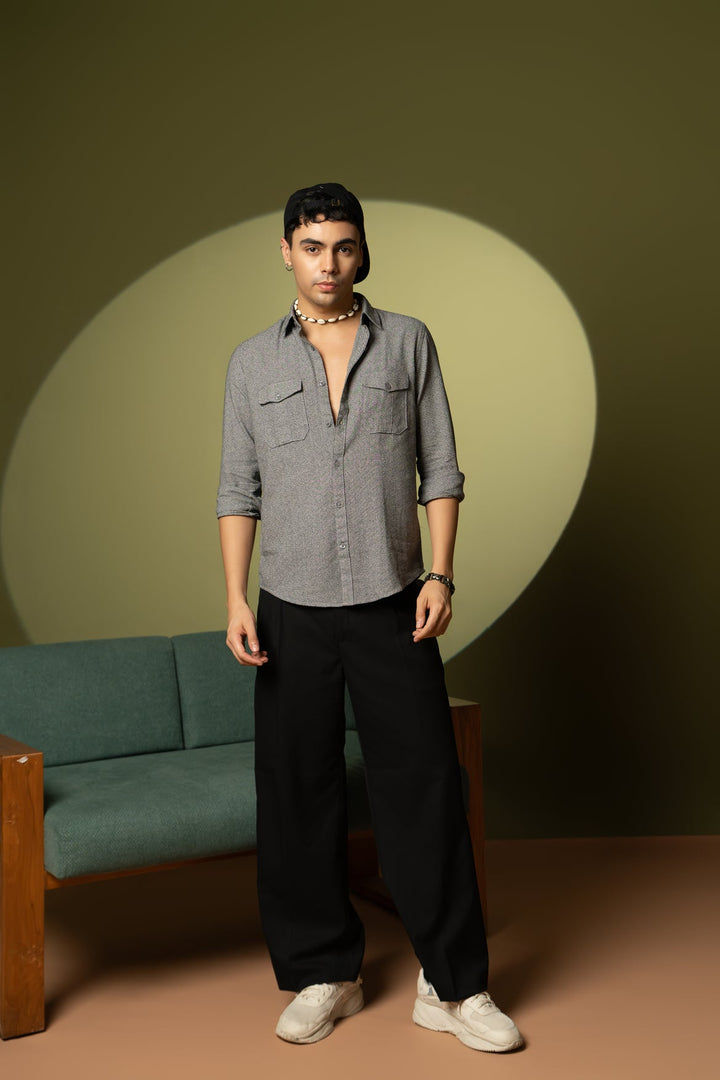 Men’s Full Sleeve Safari Shirt – Grey - Gimaq - The magic shuffle!