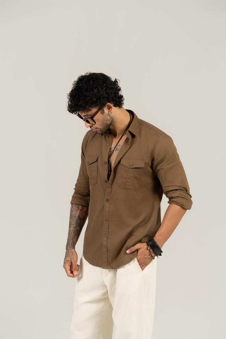 Men’s Full Sleeve Safari Shirt – Khaki Brown - Gimaq - The magic shuffle!