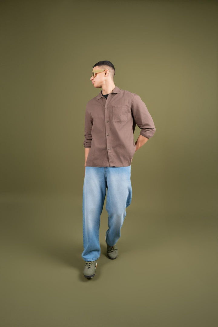 Men's Oversized Cotton Twill Shirt β Brown - Gimaq - The magic shuffle!