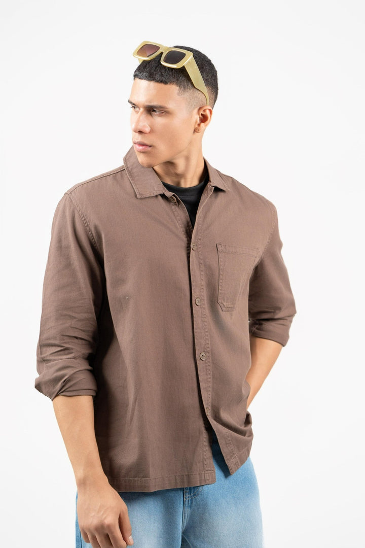 Men's Oversized Cotton Twill Shirt β Brown - Gimaq - The magic shuffle!