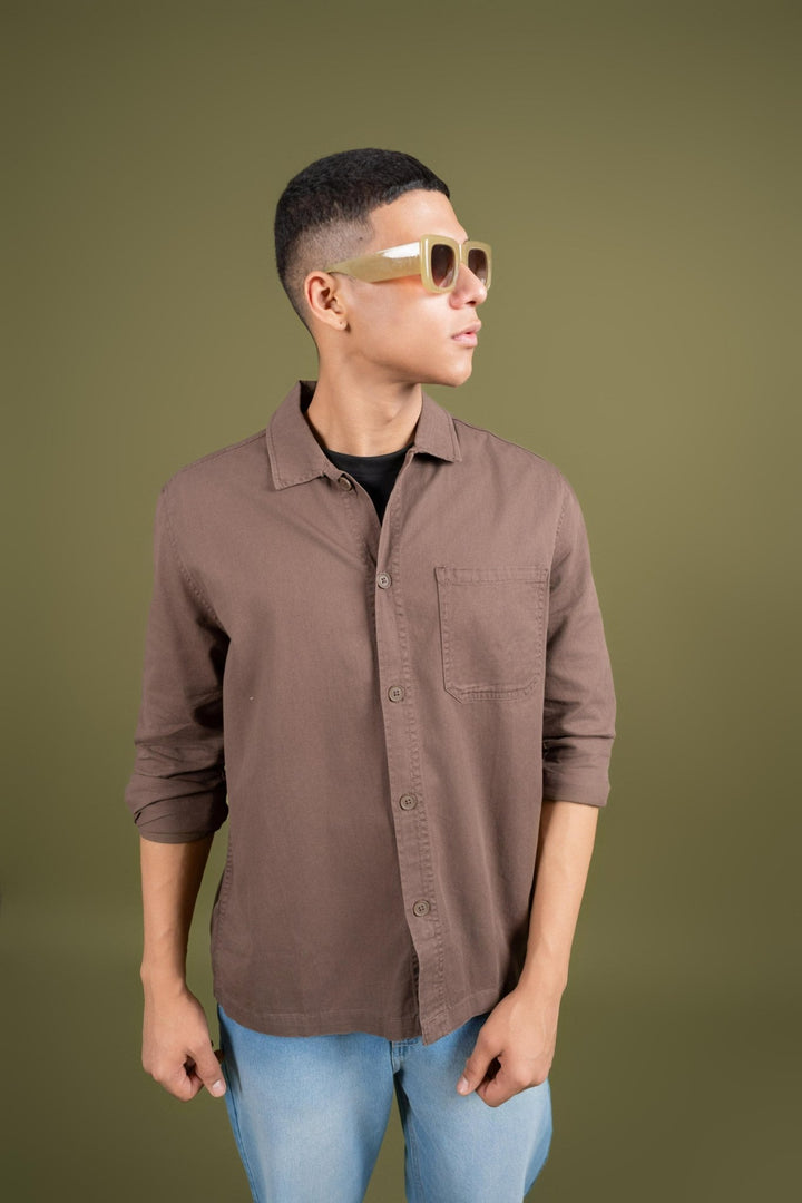 Men's Oversized Cotton Twill Shirt β Brown - Gimaq - The magic shuffle!