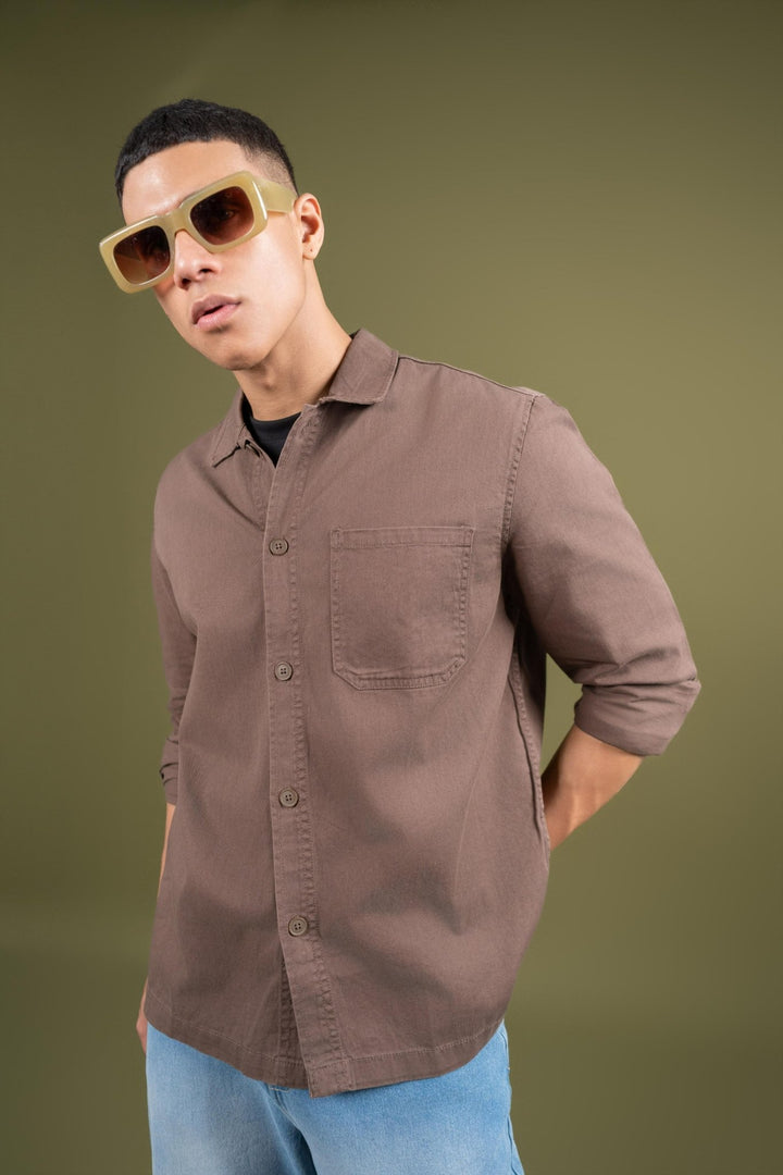 Men's Oversized Cotton Twill Shirt β Brown - Gimaq - The magic shuffle!