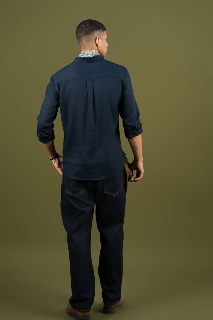 Navy Linen Full Sleeve Shirt – Regular Fit - Gimaq - The magic shuffle!