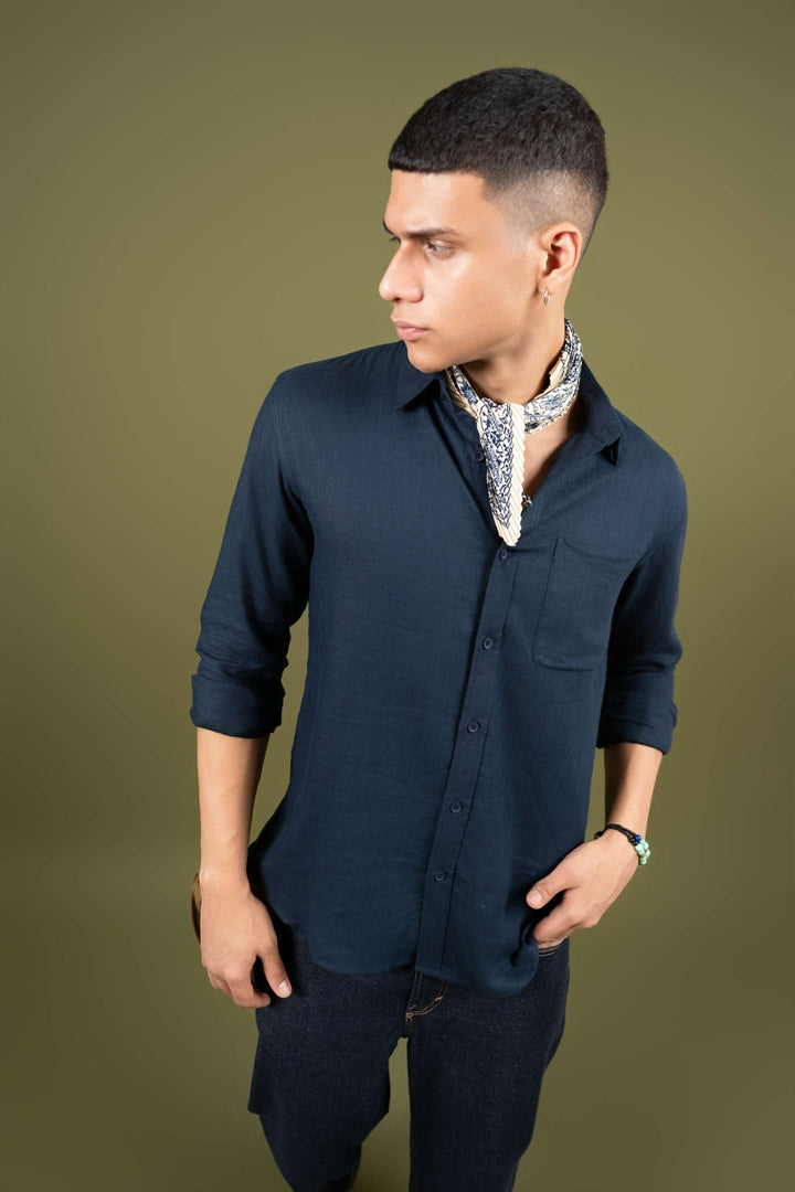 Navy Linen Full Sleeve Shirt – Regular Fit - Gimaq - The magic shuffle!