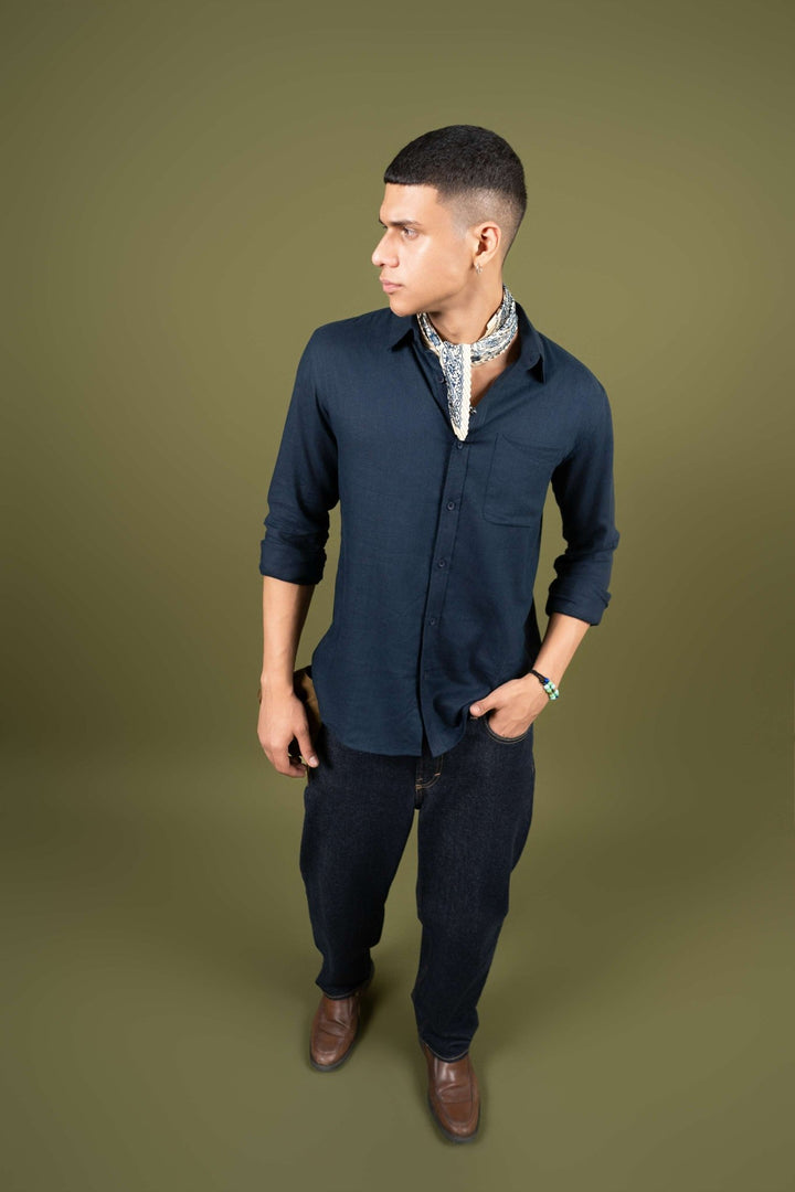 Navy Linen Full Sleeve Shirt – Regular Fit - Gimaq - The magic shuffle!