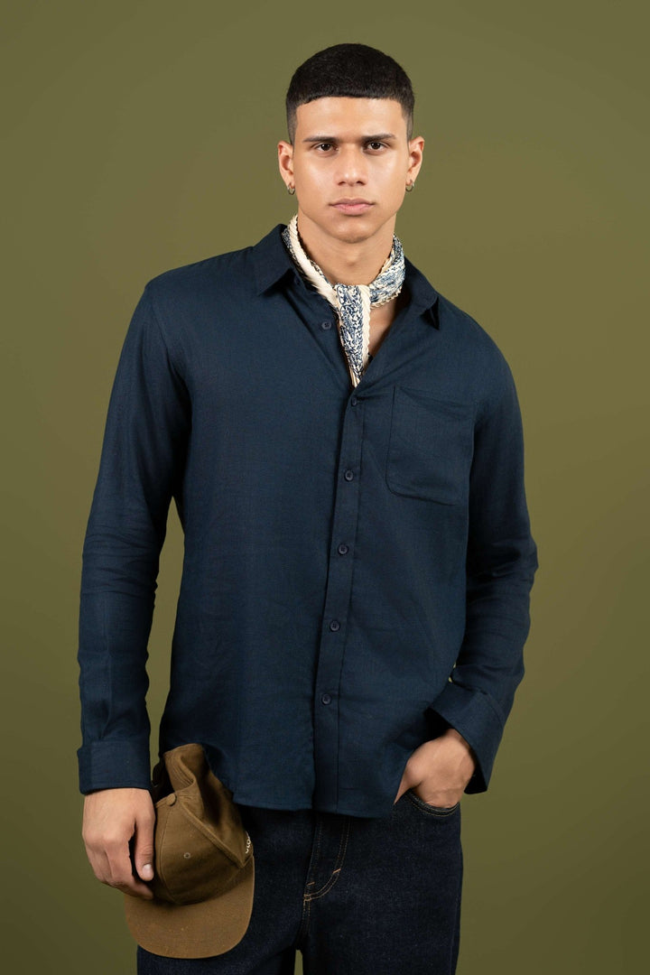 Navy Linen Full Sleeve Shirt – Regular Fit - Gimaq - The magic shuffle!