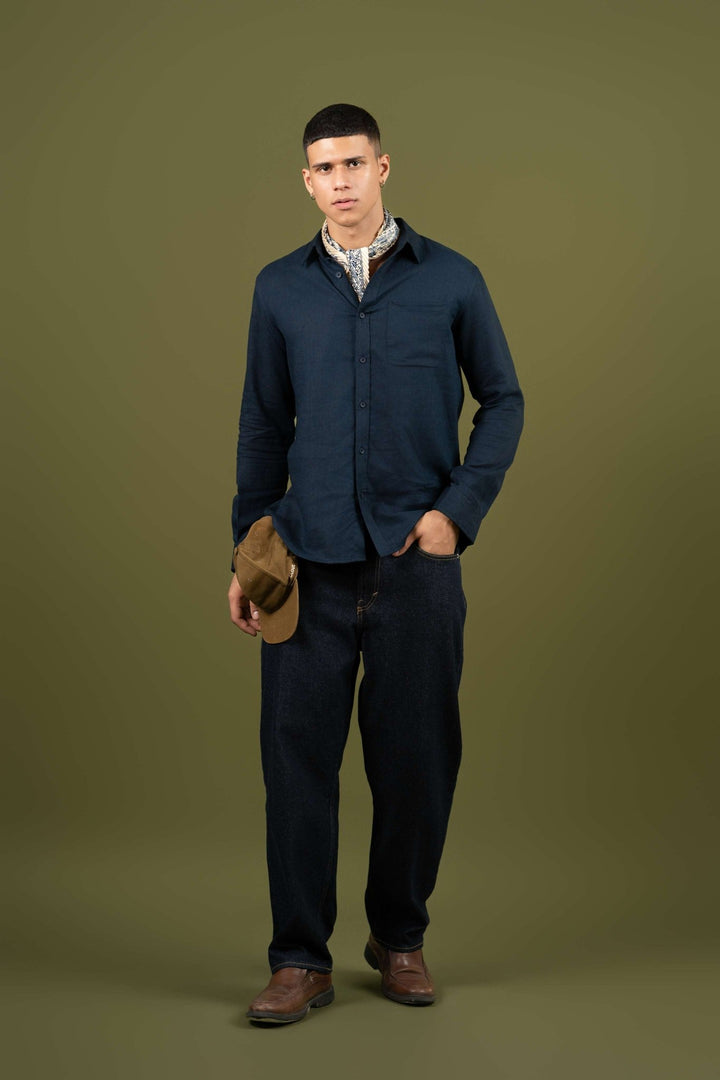 Navy Linen Full Sleeve Shirt – Regular Fit - Gimaq - The magic shuffle!