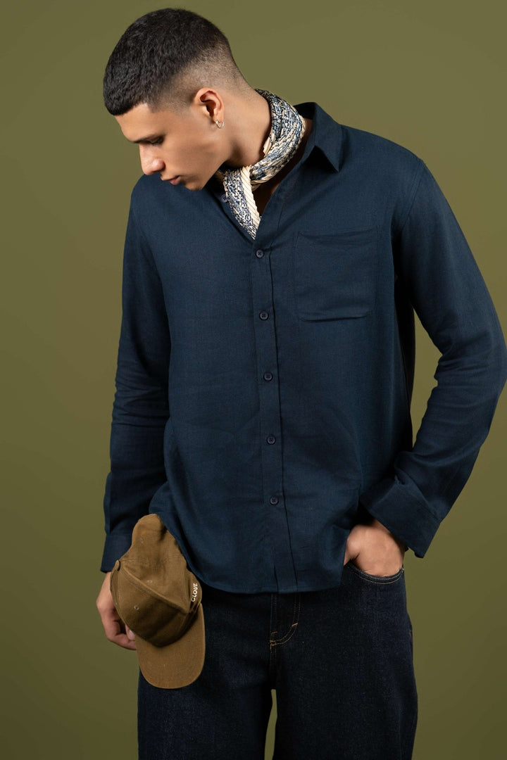 Navy Linen Full Sleeve Shirt – Regular Fit - Gimaq - The magic shuffle!