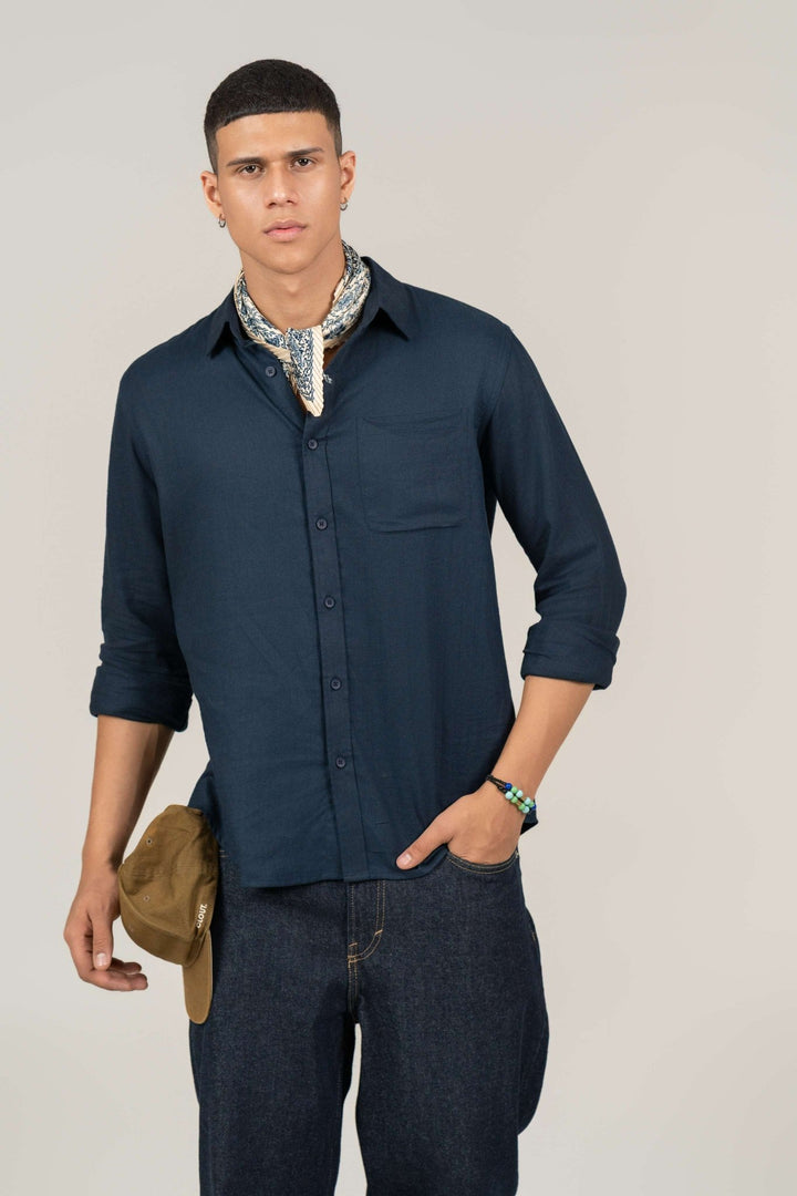 Navy Linen Full Sleeve Shirt – Regular Fit - Gimaq - The magic shuffle!