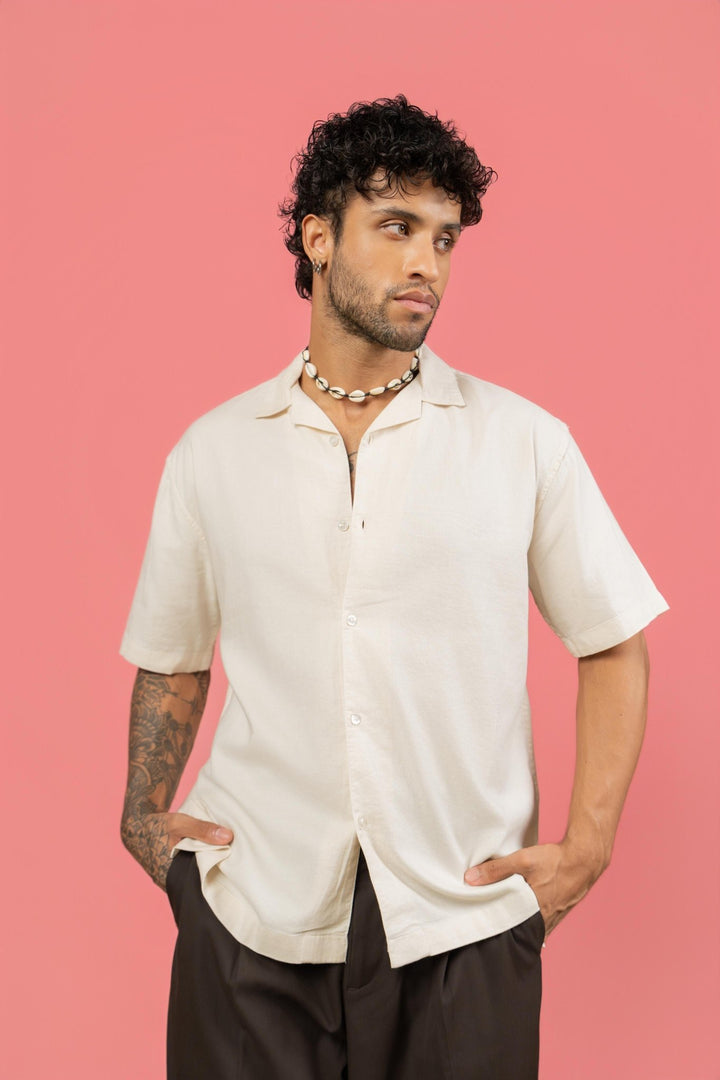 Off - White Half Sleeve Cuban Collar Shirt – Loose Fit - Gimaq - The magic shuffle!