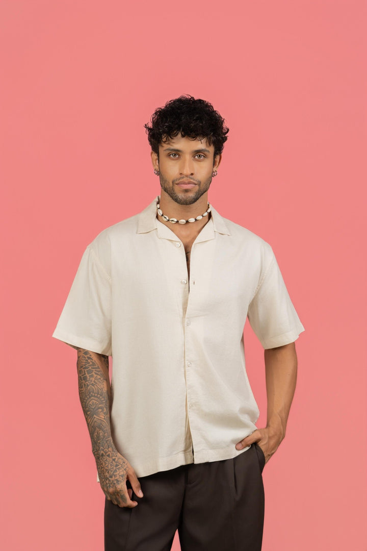 Off - White Half Sleeve Cuban Collar Shirt – Loose Fit - Gimaq - The magic shuffle!