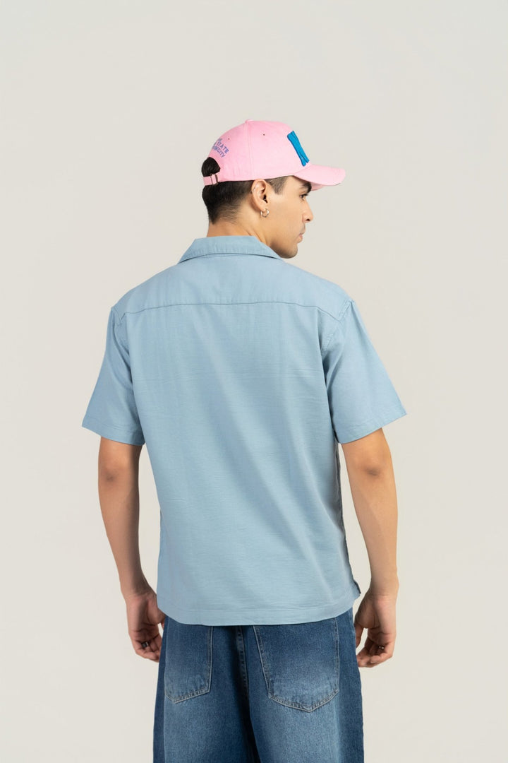 Powder Blue Half Sleeve Cuban Collar Shirt – Loose Fit - Gimaq - The magic shuffle!