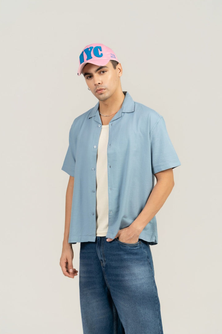 Powder Blue Half Sleeve Cuban Collar Shirt – Loose Fit - Gimaq - The magic shuffle!
