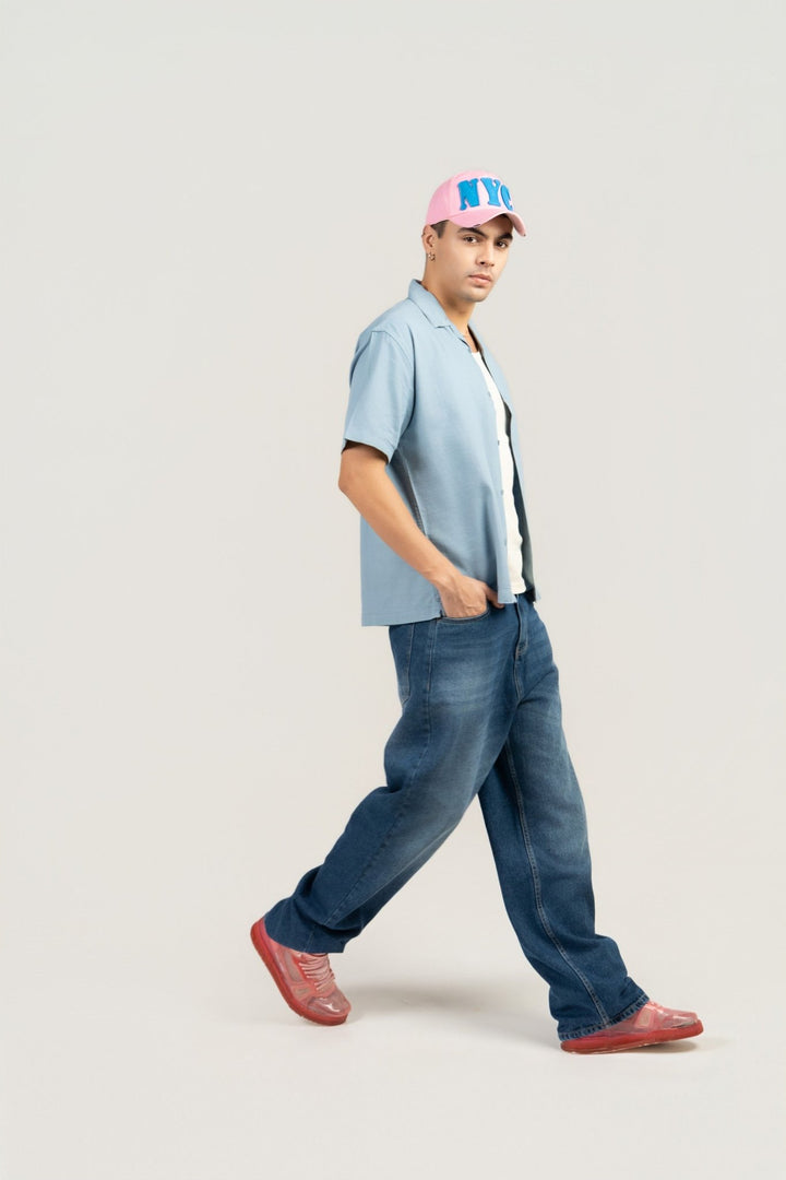 Powder Blue Half Sleeve Cuban Collar Shirt – Loose Fit - Gimaq - The magic shuffle!