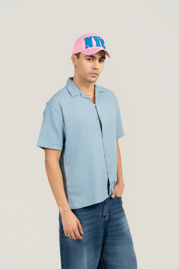 Powder Blue Half Sleeve Cuban Collar Shirt – Loose Fit - Gimaq - The magic shuffle!