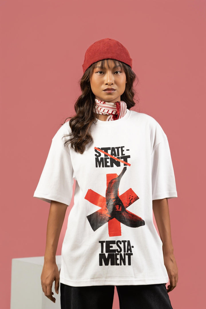 “STATEMENT TESTAMENT” Graphic T-Shirt – Women’s Oversized Streetwear Tee - Gimaq - The magic shuffle!