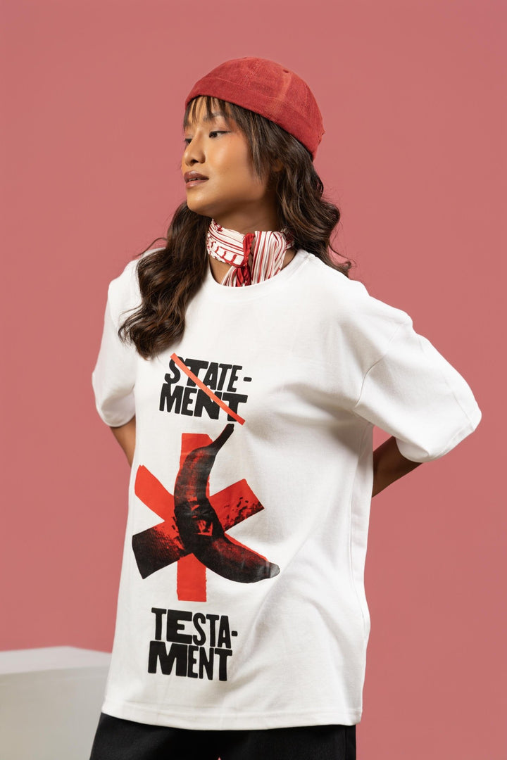 “STATEMENT TESTAMENT” Graphic T-Shirt – Women’s Oversized Streetwear Tee - Gimaq - The magic shuffle!