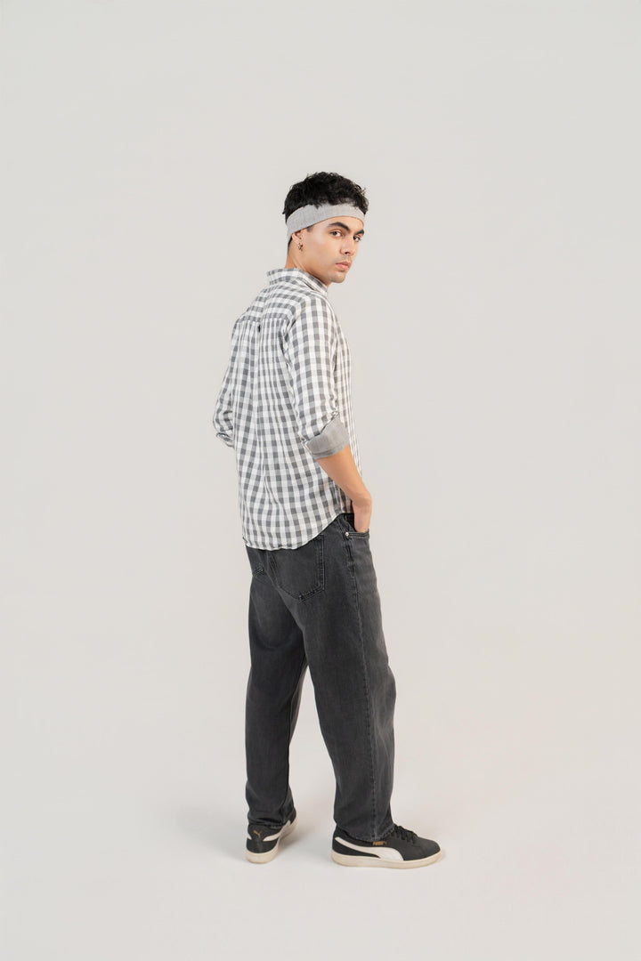 Grey Checkered Cotton Shirt – Full Sleeve, Regular Fit