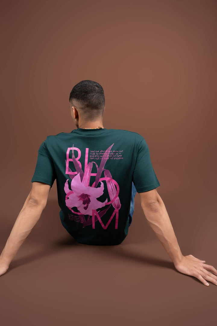 Bloom Printed Oversized Tee –Dark Green - Gimaq - The magic shuffle!