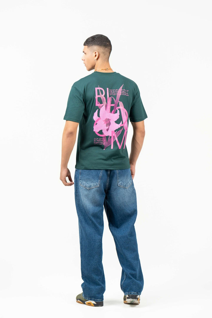 Bloom Printed Oversized Tee –Dark Green - Gimaq - The magic shuffle!