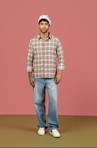 Brown Checkered Cotton Shirt – Full Sleeve, Regular Fit - Gimaq - The magic shuffle!