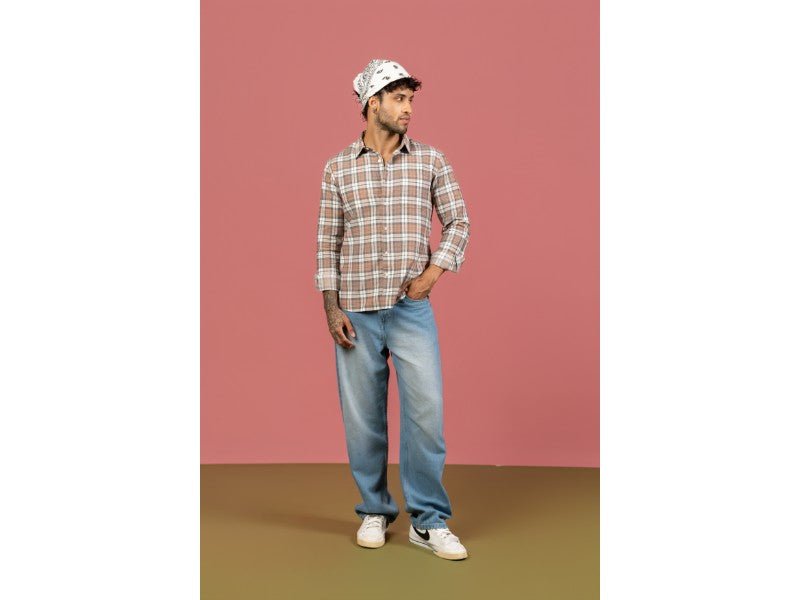 Brown Checkered Cotton Shirt – Full Sleeve, Regular Fit - Gimaq - The magic shuffle!