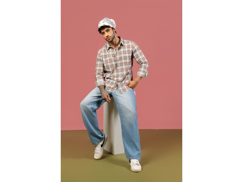 Brown Checkered Cotton Shirt – Full Sleeve, Regular Fit - Gimaq - The magic shuffle!