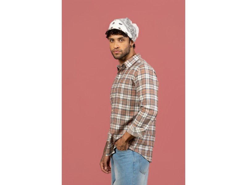 Brown Checkered Cotton Shirt – Full Sleeve, Regular Fit - Gimaq - The magic shuffle!