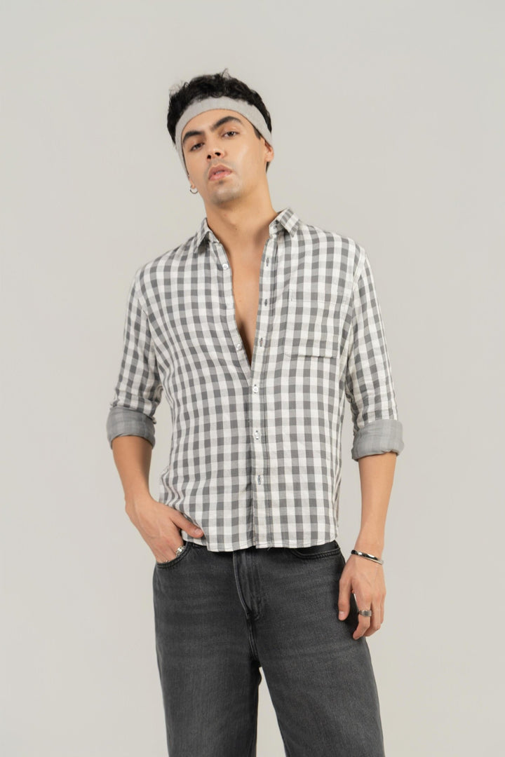 Grey Checkered Cotton Shirt – Full Sleeve, Regular Fit - Gimaq - The magic shuffle!