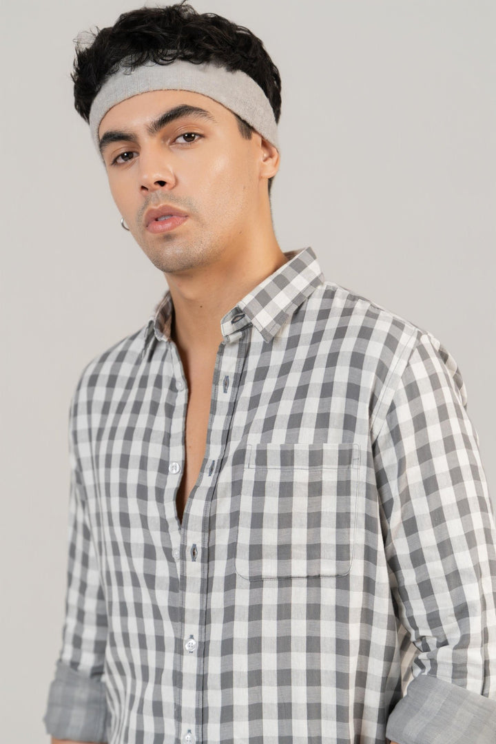 Grey Checkered Cotton Shirt – Full Sleeve, Regular Fit - Gimaq - The magic shuffle!