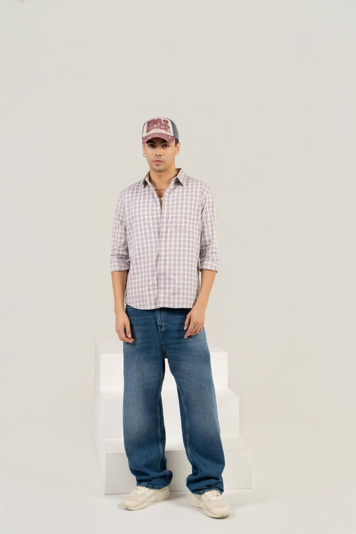 Lavender Checkered Cotton Shirt – Full Sleeve, Regular Fit - Gimaq - The magic shuffle!