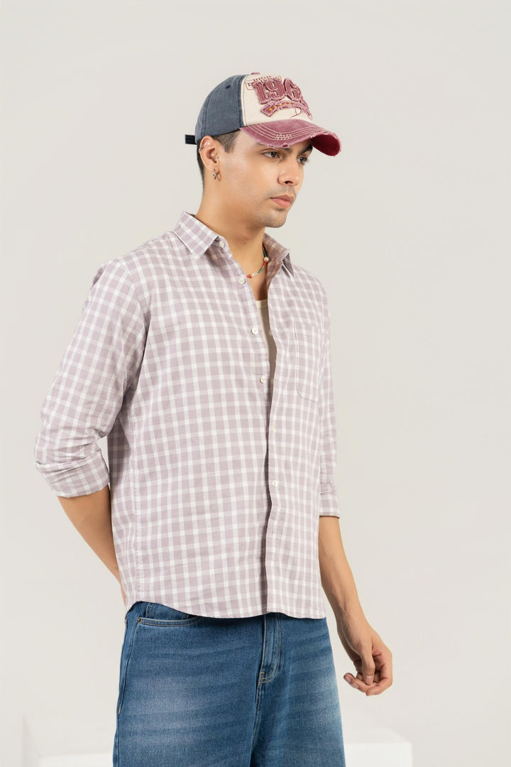Lavender Checkered Cotton Shirt – Full Sleeve, Regular Fit - Gimaq - The magic shuffle!