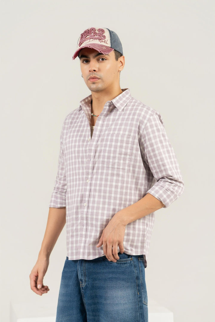 Lavender Checkered Cotton Shirt – Full Sleeve, Regular Fit - Gimaq - The magic shuffle!