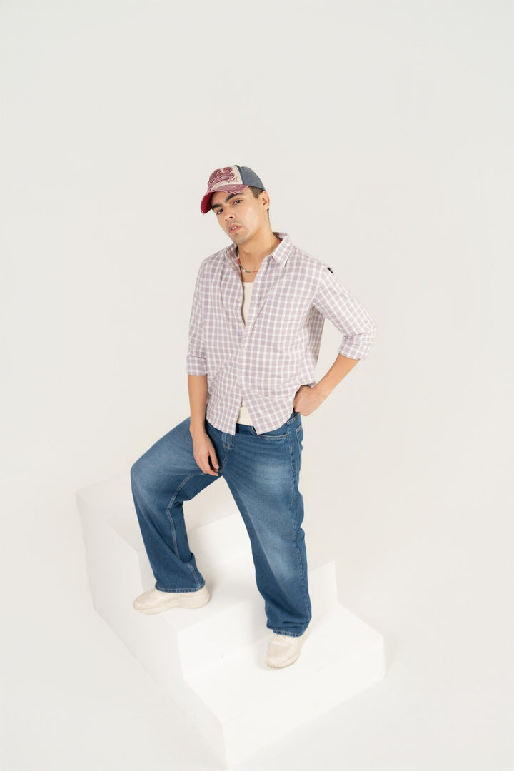 Lavender Checkered Cotton Shirt – Full Sleeve, Regular Fit - Gimaq - The magic shuffle!