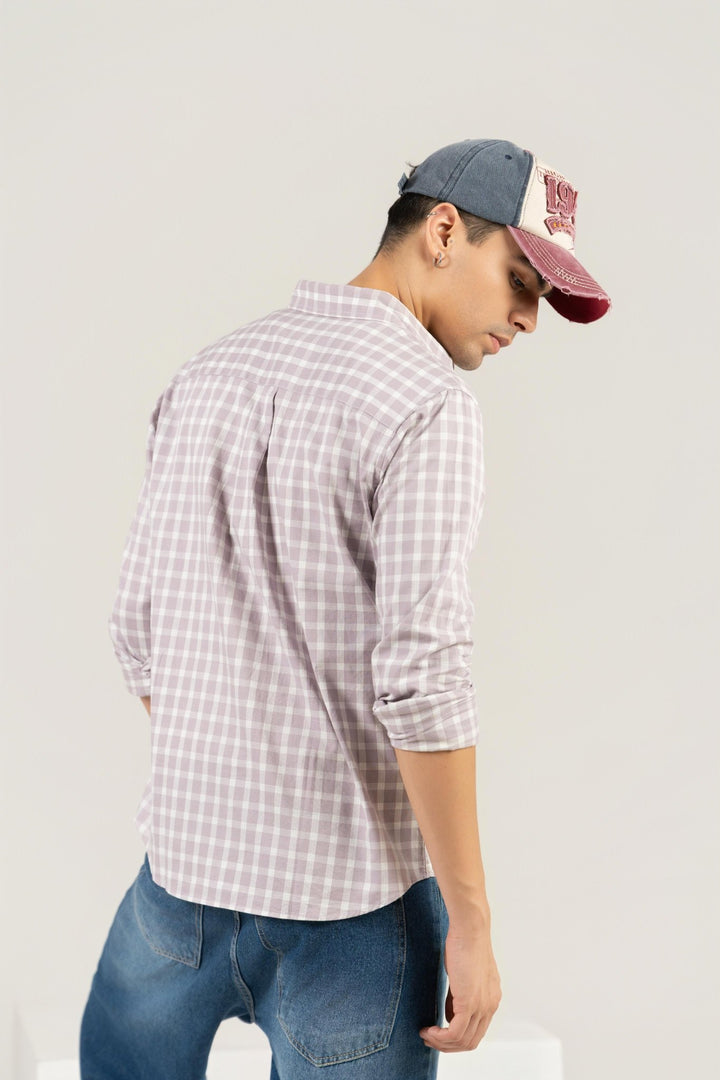 Lavender Checkered Cotton Shirt – Full Sleeve, Regular Fit - Gimaq - The magic shuffle!