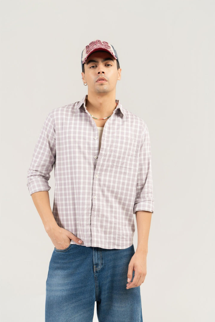 Lavender Checkered Cotton Shirt – Full Sleeve, Regular Fit - Gimaq - The magic shuffle!
