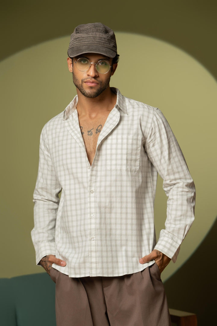 White Checkered Cotton Shirt – Full Sleeve, Regular Fit - Gimaq - The magic shuffle!