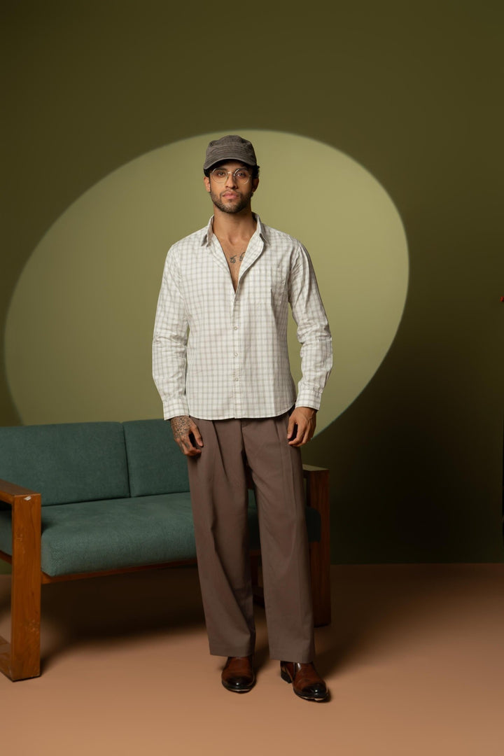 White Checkered Cotton Shirt – Full Sleeve, Regular Fit - Gimaq - The magic shuffle!